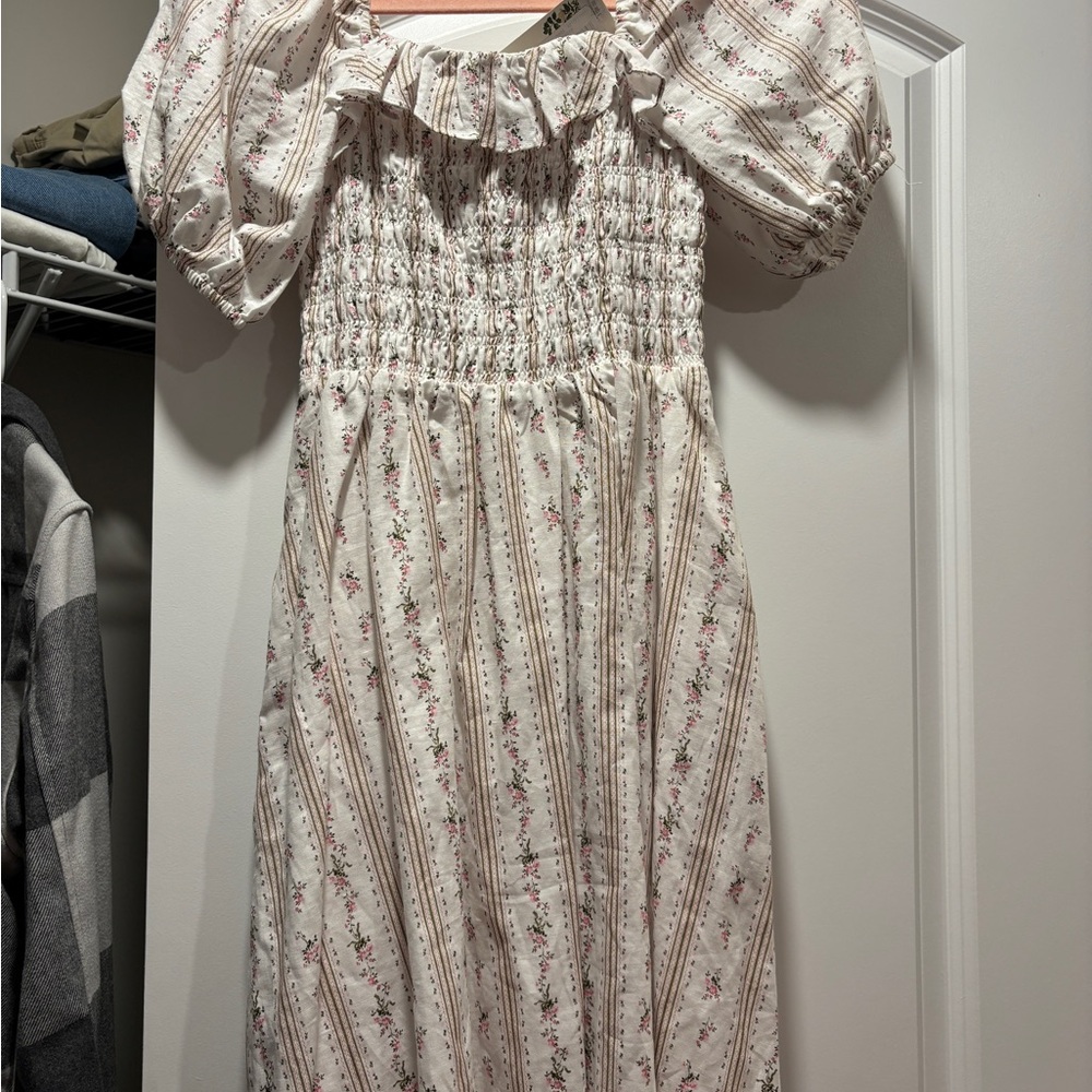 Chelsea & Violet Floral Smocked Dress - Cream and Pink